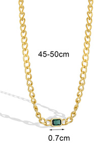 Elegant Bohemian Emerald Square Zircon <b>Charm</b> Necklace 18K Gold Plated Brass Jewelry Claw Setting Geometric Link Anniversary - Product Image 2