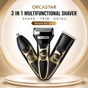 ערכת גילוח חשמלית מקצועית רב תכליתית 3 ב-1 של ORCASTAR עם מכונת גילוח לאף ולאוזניים למספרות - Product Image 1