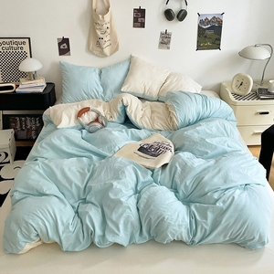 Parure de lit 3/4 pièces en coton lavé style américain, couleur unie, douce, couleur bonbon, housse de couette, drap plat, taie d'oreiller, pour la maison et l'hôtel - Product Image 6