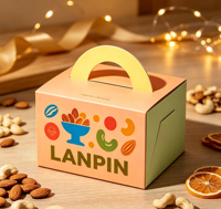 Boîte cadeau personnalisée écologique pour fêtes, en forme de valise, pour collations, thème noix, rigide, colorée, avec gaufrage et dorure à chaud