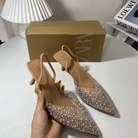 Nouvelles sandales d'été 2025 à talon haut et bout peu profond pour femme, avec bride arrière ornée de perles et bout pointu