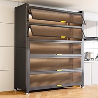 Meuble de rangement de cuisine moderne, étagère multi-niveaux pour casseroles et bols, buffet sur pied anti-poussière avec portes coulissantes