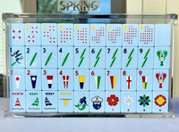 Tuiles de Mahjong Américaines Premium avec des bateaux à voile et des homards en bleu clair pour la décoration de maison de plage