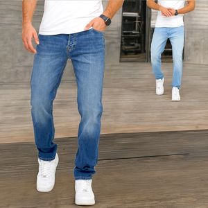Jean droit décontracté noir pour homme 2026 – Design basique tricoté, effet vieilli, coupe mi-haute, coupe-vent, 100 % coton, denim mi-lourd - Product Image 2