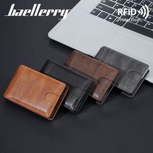 Baelberry Men's Slim PU Card Holder RFID Protection <b>Wallet</b> Business <b>Metal</b> Clip Solid Color Mini Compact Design - Product Image 1