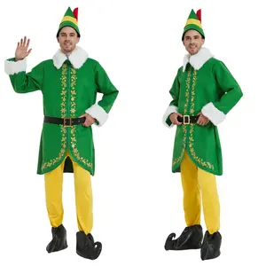 5PCS Christmas Buddy Elf Costume Xmas Green Elf Suit For Man Christmas Male Elf Outfit Adult Green Suit Christmas Look