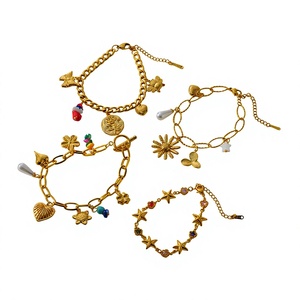 Pulsera de Acero Inoxidable Chapada en Oro para Mujer al por Mayor con Dijes de Concha, Corazón, Estrella de Mar y Perla, Cadena de Eslabones, Joyería para Fiesta - Product Image 4