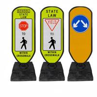 Panneau de signalisation routière flexible et rebondissant avec base en caoutchouc, marqueur directionnel flèche jaune-bleue pour la séparation des voies de circulation