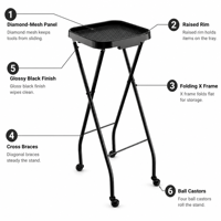 Chariot de service pliable moderne en acier inoxydable noir pour chambre et salon, OEM