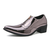 Mocassins rehaussants en cuir pleine fleur, chaussures de mariage formelles à talon haut, à enfiler, pour le marié