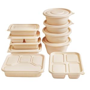 使い捨て電子レンジで安全なPLA生分解性コーンスターチ食品容器ランチミール弁当箱スープボウルコンパートメント付き - Product Image 1