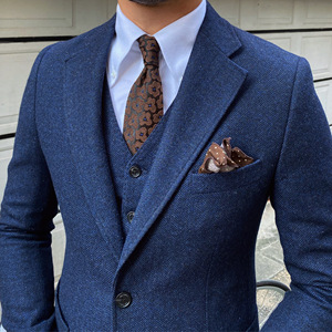Costume en <span class=keywords><strong>laine</strong></span> à chevrons italien vintage trois pièces pour homme, <span class=keywords><strong>veste</strong></span> à col en V à simple boutonnage avec pantalon, taille adulte pour l'automne et l'hiver - Product Image 3