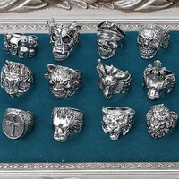 Ensemble de bagues vintage punk, bagues gothiques pour motards, bagues ajustables, bague squelette, bague tête de serpent, bague tête de dragon, bague tête de lion, bague tête de loup, bague tête de tigre