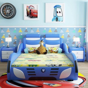Lit pour enfants en cuir <span class=keywords><strong>bleu</strong></span> moderne en forme de voiture, personnalisable, avec lumière LED en option, haut-parleur Bluetooth, design sécurisé pour les garçons - Product Image 5
