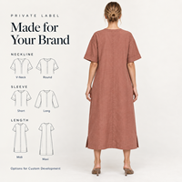 Robe midi en lin haut de gamme personnalisée OEM pour femme, style décontracté vintage, col en V, manches mi-longues, taille naturelle, saison automne - Taille XS