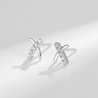 Anting Tusuk Perak 925 Modern Model Palang Silang Bertabur Zirkon Geometris S925