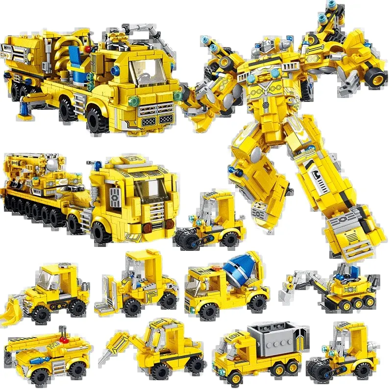 Panlos Brick Vehicle Construction Trucks Fit Robot Transformation Building Blocks Set Toys Diy Educational Robot Unisex ABS EN71