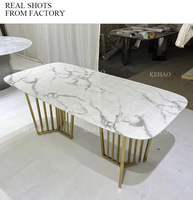 Base de table à manger moderne en métal et acier inoxydable pas cher pour meubles de salle à manger, ensemble de table à manger en marbre avec 8 places