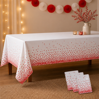 Rote Polka-Dot Weiße Tischdecke Rechteckig Wasserdicht Einweg-Satin-Partytuch für Weihnachten Neujahr Festliches Abendessen