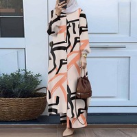 HANO Neue Muslimische Mode Damen Blumenprint Hemd Plus Weite Hose Set Zweiteiliges Islamisches Türkisches Arabisches Mode-Outfit
