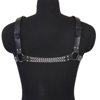 Harnais de poitrine pour homme, sangle avec chaîne métallique croisée, en cuir PU réglable, style punk, bondage, gay, noir, résistant à l'eau, cosplay