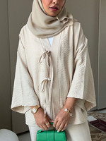 Ensemble Modeste Femme Aschulman en Lin et Viscose, Design à Nouer Soi-même, Blouse Femme avec Pantalon Long, Ensemble Coordonné 2 Pièces