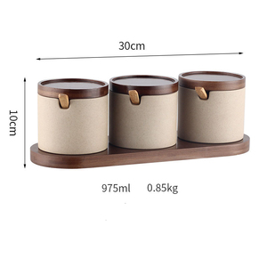 Premium 3-teiliges Großes Rundes Keramik-Gewürzgläser-<span class=keywords><strong>Set</strong></span> mit Bambusdeckel und -Basis Individuelle Logo-Option für die Heimküche - Product Image 6