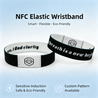 Bracelet tissé élastique NFC personnalisé avec puce RFID pour l'identification, la lecture d'URL et la mode (vente au détail)