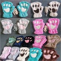 Gants d'hiver en polaire pour femmes et filles, mignons, chauds, en forme de patte de chat, sans doigts