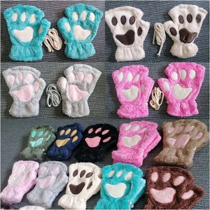 F34 Women Girl Lovely Winter Fleece Half Finger <strong>Gloves</strong> <strong>Cute</strong> Warm Cat Claw Paw Plush Fingerless <strong>Gloves</strong> - Product Image 5