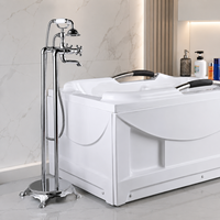 Robinet de baignoire sur pied de style européen, avec douchette à main, en laiton massif, double poignée croisée, finition chrome poli, céramique