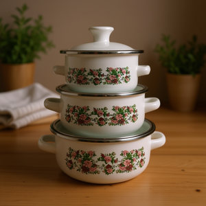 Shorbull Hot Spot Pewter <b>Cookware</b> <b>Set</b> 3-Piece Enamel Coated Stainless Steel Pots with Glass Lids Lightweight Easy to Clean Moder - Product Image 2