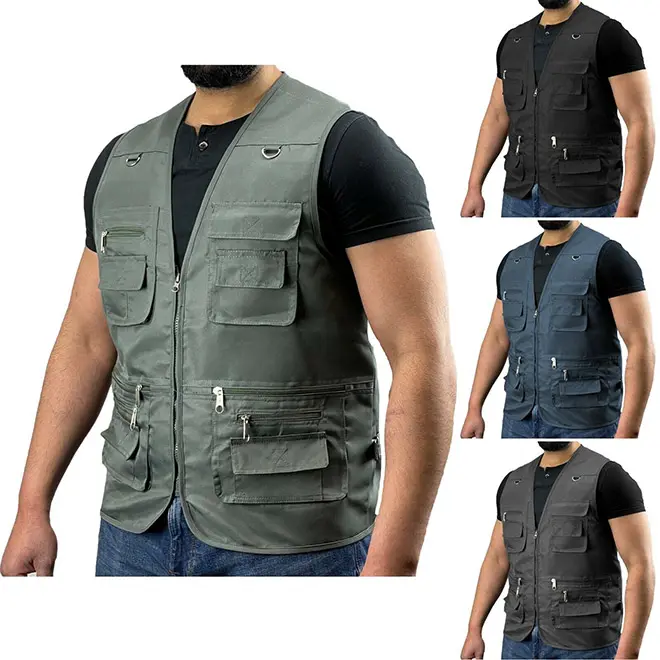 Multi Pocket Work Vest Mens Workwear Western Style Waistcoat Travelling Hiking Utility Vest With Many Pockets