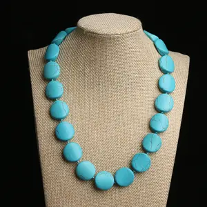 Wholesale Handmade Fashion Vintage Custom Indian Long Chain Irregular Turquoise Stone Beads Necklace Jewelry For Women