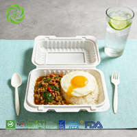 Boîte à lunch jetable en amidon de maïs 9*6 pouces, biodégradable, écologique, de qualité alimentaire, contenants à clapet pour restaurants et traiteurs