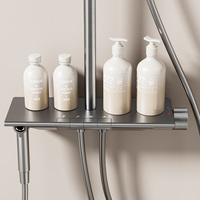Ensemble de douche thermostatique moderne gris anthracite finition chrome brossé mural mitigeur monocommande avec jet pluie et massage