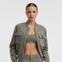 Ensemble de survêtement cargo utilitaire pour femme, veste bomber courte, pantalon cargo large, haut de sport côtelé, 3 pièces, streetwear, vente en gros