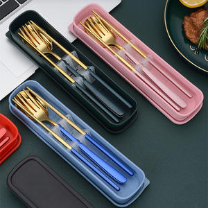 <span class=keywords><strong>Vaisselle</strong></span> Portable en acier inoxydable 304 <span class=keywords><strong>vaisselle</strong></span> coréenne voyage en plein air cuillère fourchette baguettes 3 pièces cadeau service de table - Product Image 2