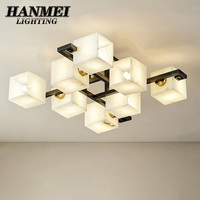 Plafonnier moderne en laiton - Luminaire nordique en marbre avec alimentation CA, LED IP67 pour salon et décoration de villa de luxe