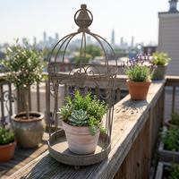 Jardinière rétro en métal en forme de cage à oiseaux, support décoratif pour plantes pour rebord de fenêtre, toit, serre, véranda, ornement de maison