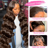 Peluca de Cabello Virgen Vietnamita Original con Ondas Suaves, Encaje Frontal HD Transparente y Cierre sin Pegamento, Densidad 180%-250%, Largo