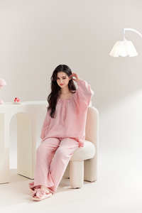 Ensemble de pyjama personnalisé en <span class=keywords><strong>double</strong></span> <span class=keywords><strong>gaze</strong></span> 100% coton, rose, violet, vêtements de nuit pour femmes - Product Image 4