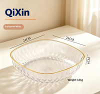 Assiette à fruits en PET avec bordure dorée à texture diamantée, bol de service transparent en cristal pour collations, plat à fruits en plastique de qualité alimentaire pour la cuisine à domicile