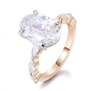 แหวนแต่งงานเพชรแท้ 3 กะรัต ทองคำแท้ 10K สำหรับผู้หญิง ผ่านการทดสอบเพชร ทรงรูปไข่ เพชรเพาะเลี้ยงสำหรับคู่รัก - Product Image 1