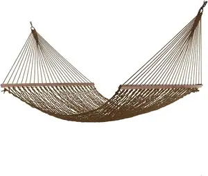 12FT Rope Hammock Quick Dry Rope Hammock with Double Size Solid Wood Spreader Bar Outdoor Patio Yard Poolside Hammock 2 Person