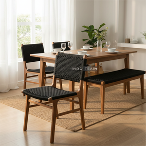 Chaise de salle à manger légère Clanora avec détails en teck massif tressé, confortable, durable, design moderne pour une utilisation en extérieur, hôtels, parcs - Product Image 6