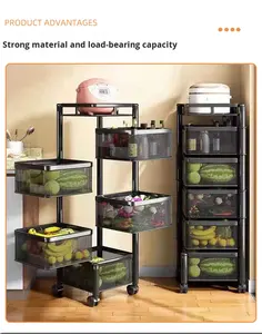 Durable Rust-Resistant 5-Layer Square Carbon Steel Modern Sustainable Multifunction <b>Kitchen</b> <b>Storage</b> <b>Rack</b> Organizer Pantry Fruits - Product Image 6