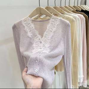 Suéter Cárdigan de <span class=keywords><strong>Mujer</strong></span> Estilo Coreano con Cuello en V, Manga Larga, Ligeramente <span class=keywords><strong>Transparente</strong></span>, para Otoño, Modelo 011 - Product Image 1