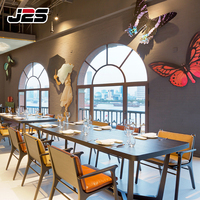 Ensemble table et chaises de restaurant en cuir rembourré, design d'intérieur commercial pour hôtel, projet de luxe sur mesure J2S
