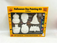 Perlengkapan Lukis DIY Halloween untuk Anak-Anak, 6 Bentuk Figurine Plester Tanpa Warna dengan Kuas Lukis, Pasokan Pabrik